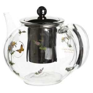 1250ml Heat Resistant Glass Teapot with Decorative Flower